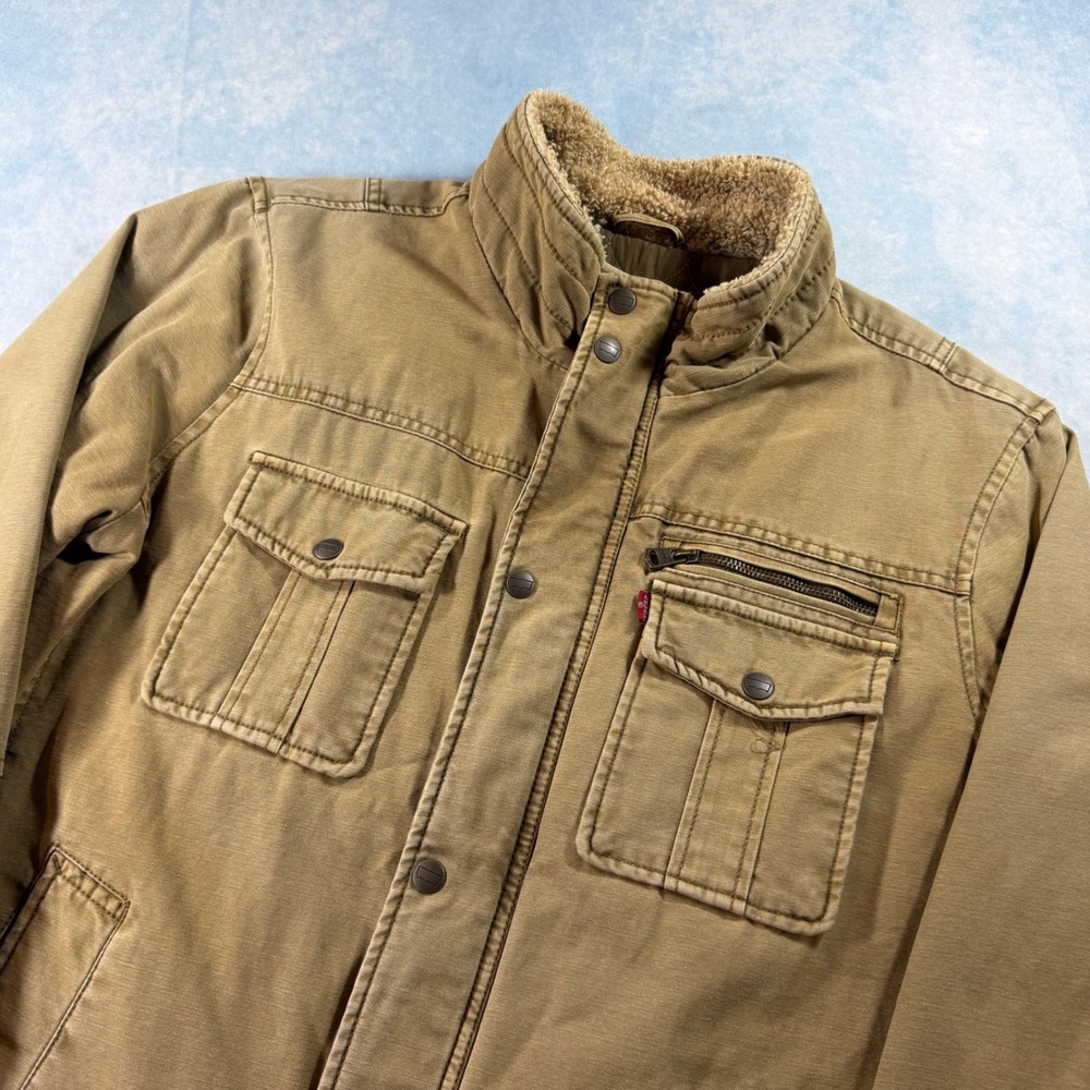 Levi's Field Jacket Mens Med Tan Sherpa Collar Quilted Military Utility Aviator